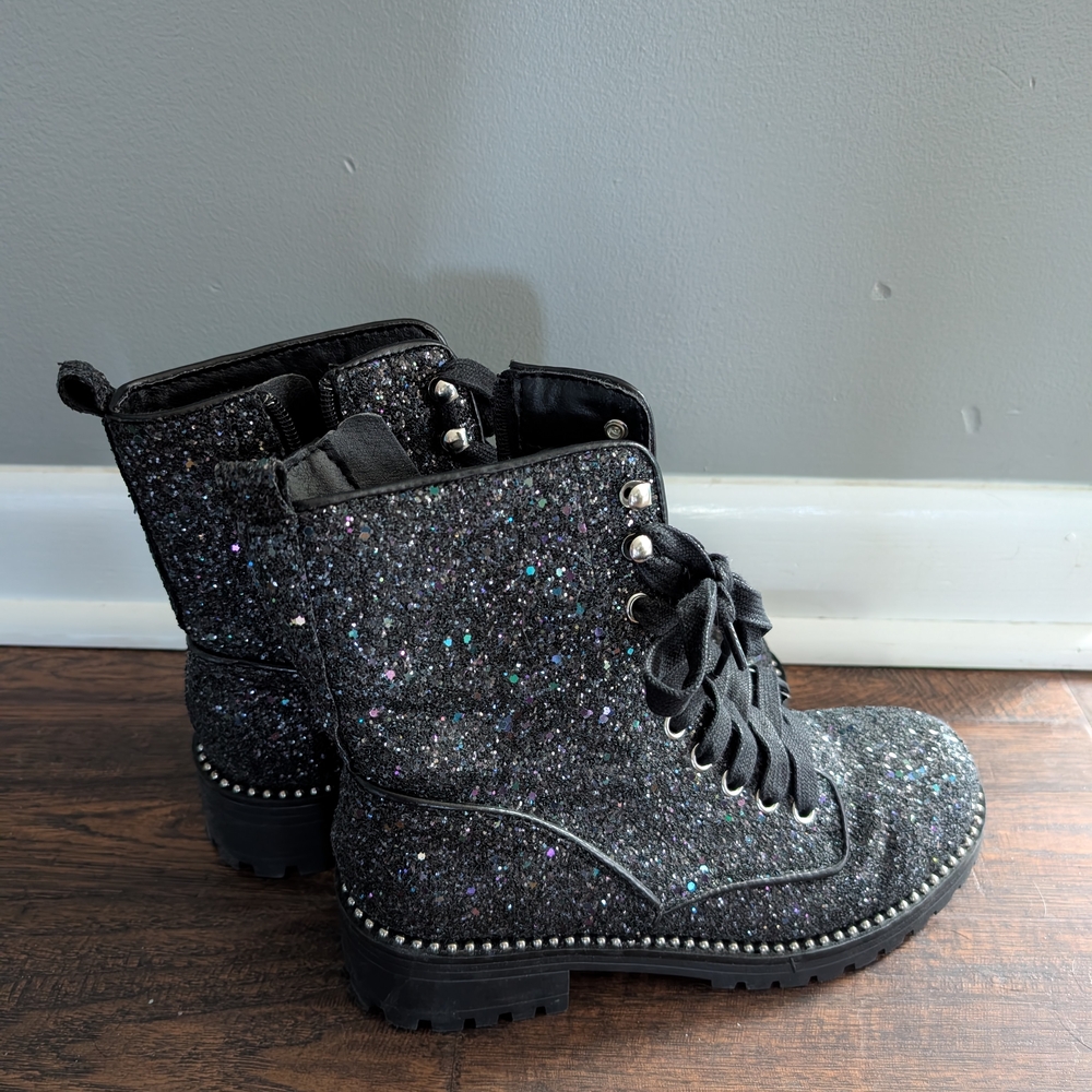 Black Glitter Combat Boots